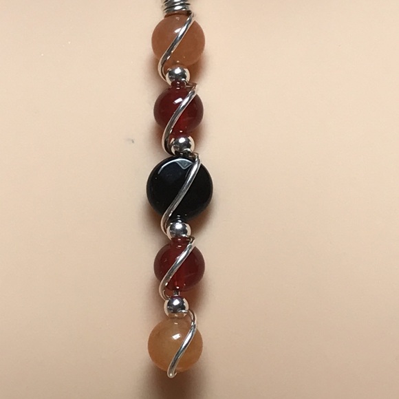 Solar Eclipse- Onyx, Red Agate,Orange Aventurine Sterling Silver Necklace - Picture 6 of 10